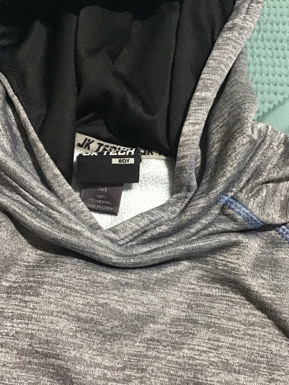 Gray Hooded Sweatshirt with Blue Stitching - Picture 2 of 3